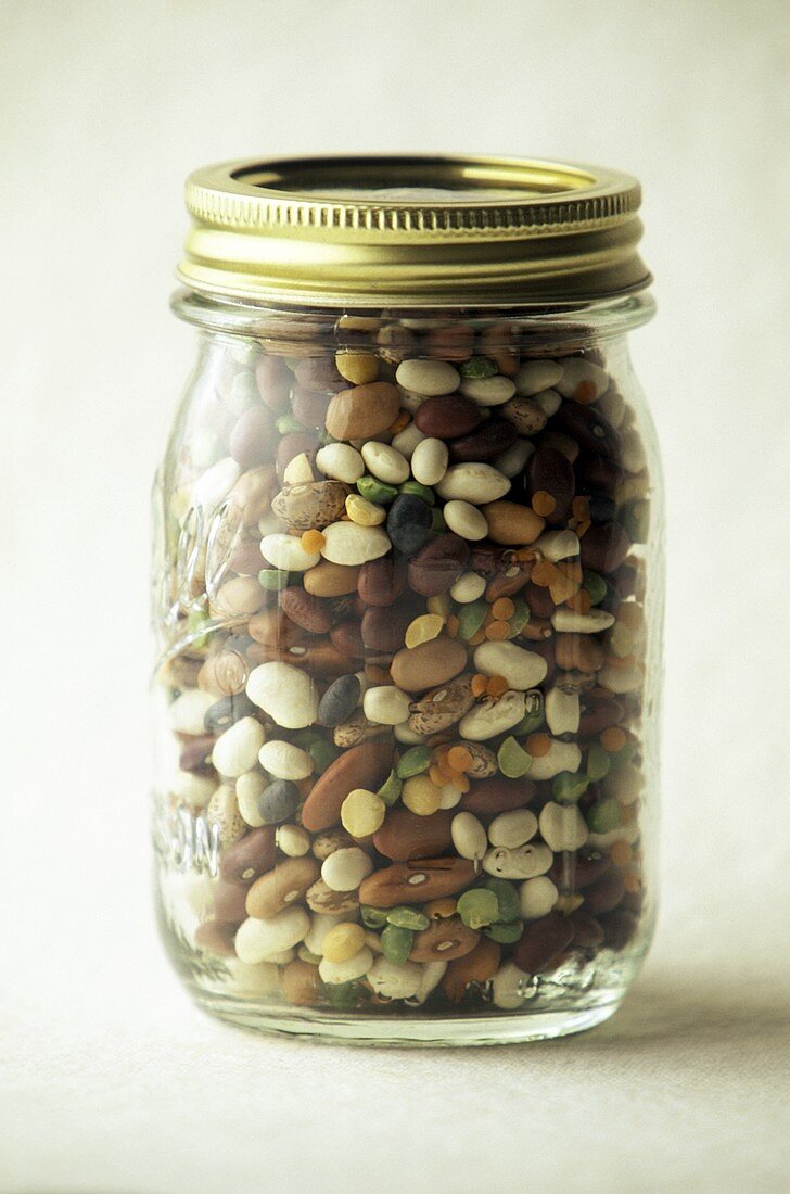 Assorted Dried Beans and Peas in a Jar