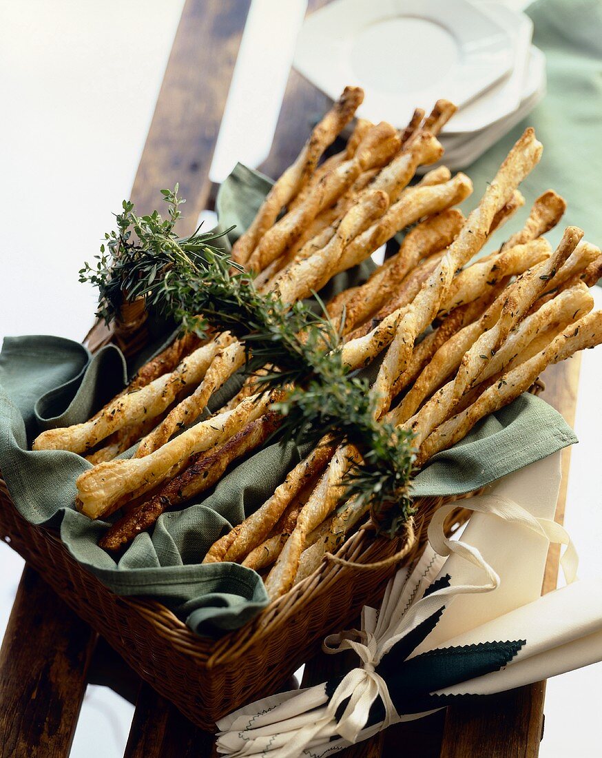 Basket Full of Cheese Breadsticks; From Above