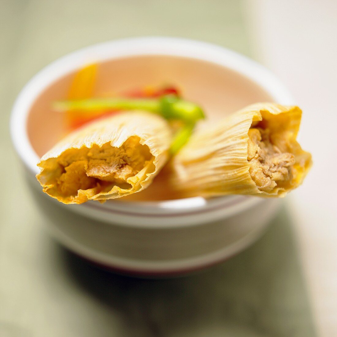 Two filled tamales in a bowl (Mexico)