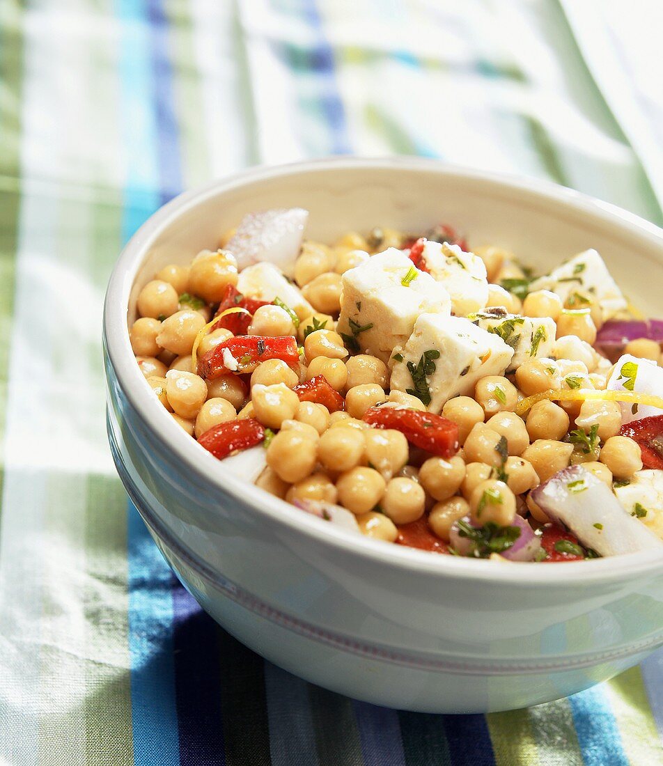 Chick-pea salad with feta in bowl