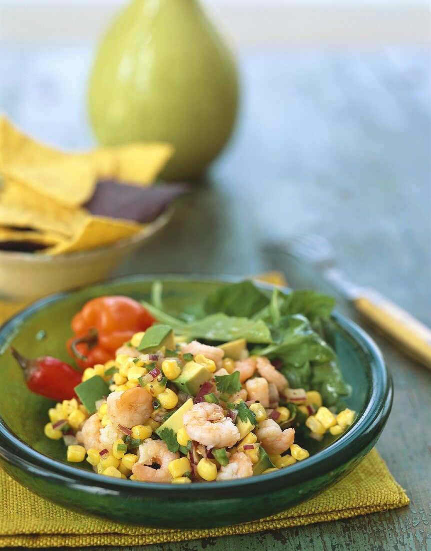 Avocado and sweetcorn salad with shrimps