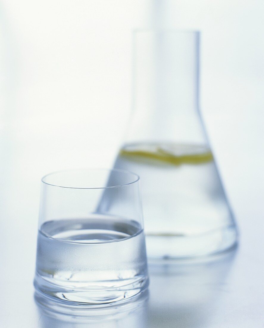 Water in glass and carafe