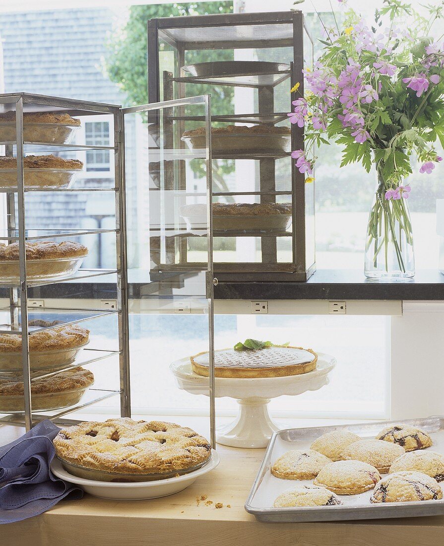 A selection of pies in a confectioner's shop