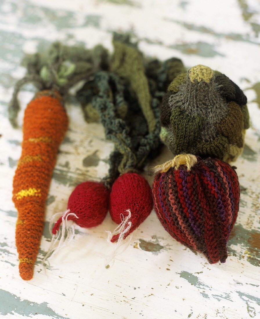 Knitted vegetables (carrot, radishes, beetroot etc.)