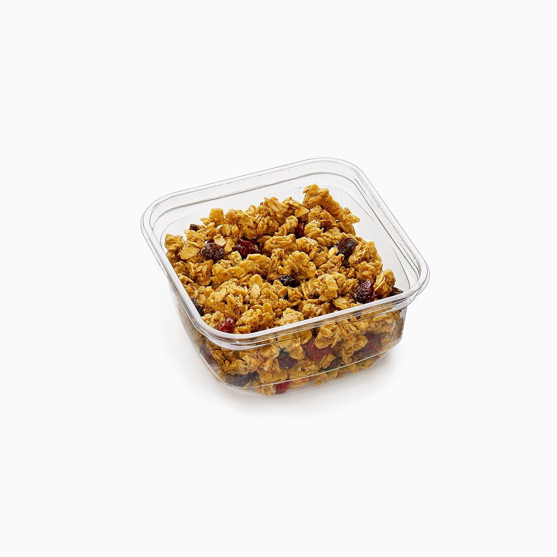Small Container of Granola with Dried Fruit on a White Background
