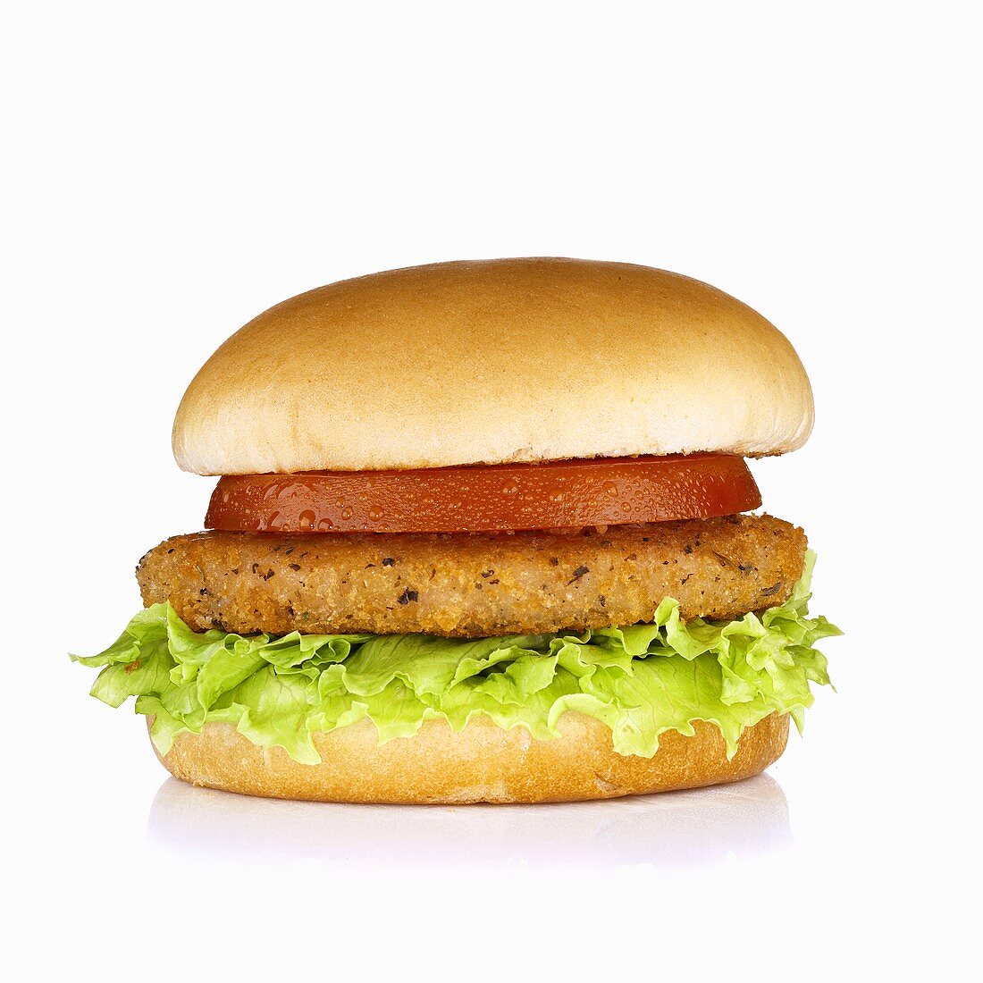 Breaded Tuna Burger with Lettuce and Tomato on a White Background