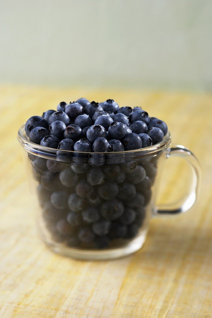 Fresh Blueberries in a Glass Pitcher