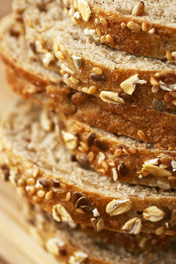 Close Up of Stacked Multi-Grain Bread Slices