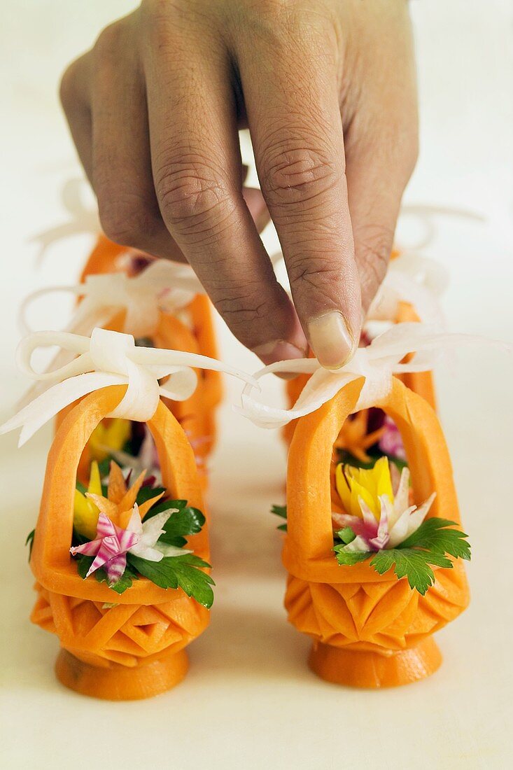 Thai Miniature Baskets Made from Carved Carrots