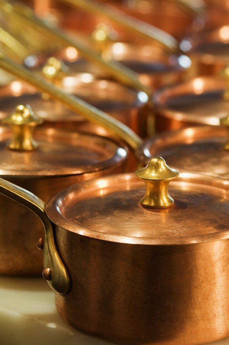 Copper Saucepans with Lids