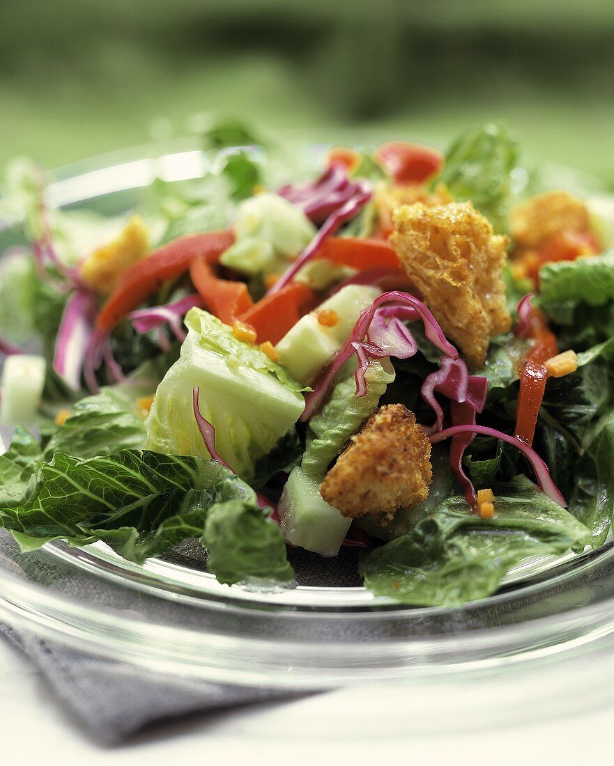 Gemischter Salat mit Brotwürfeln