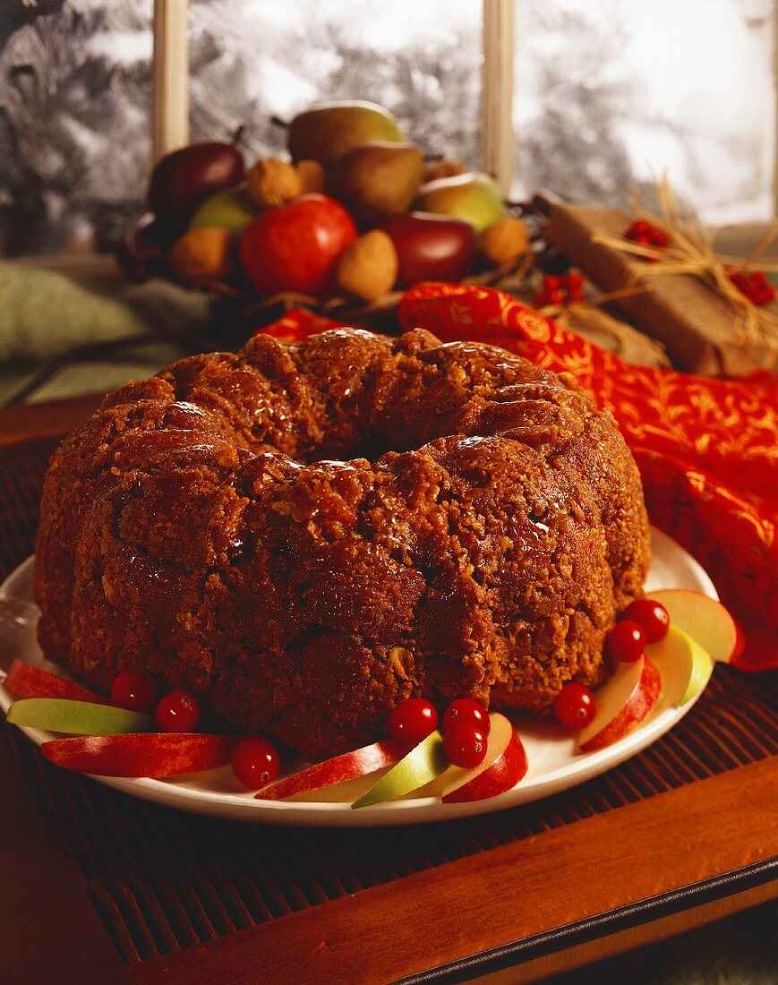 Fruitcake with Red Napkin in Holiday Setting