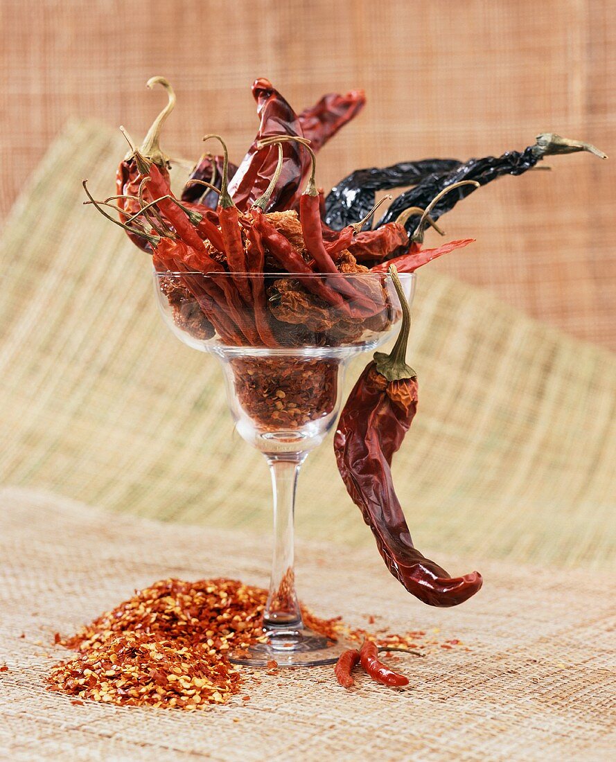 Assorted Dried Peppers in a Glass
