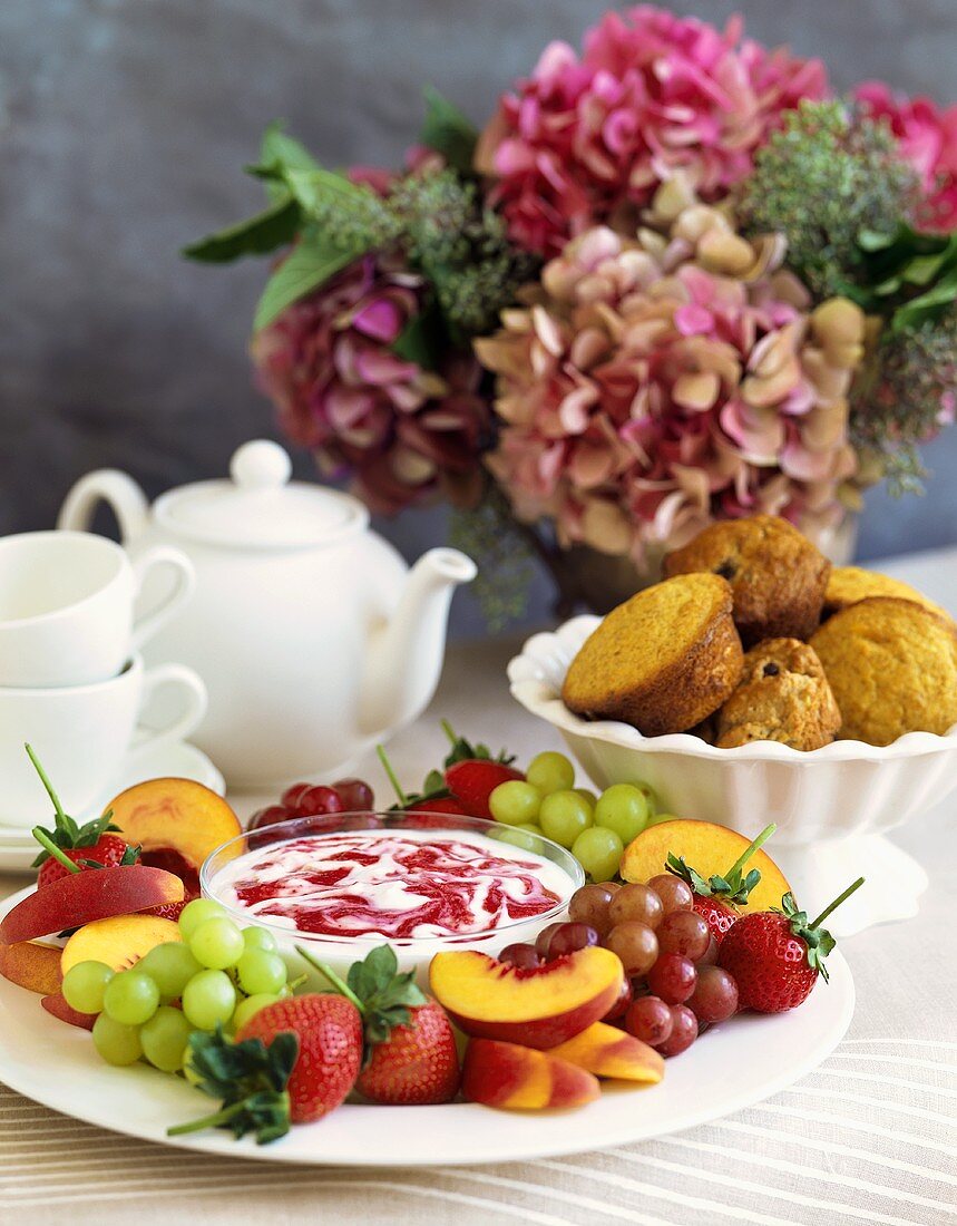 Fruit Platter with Dip and Muffins