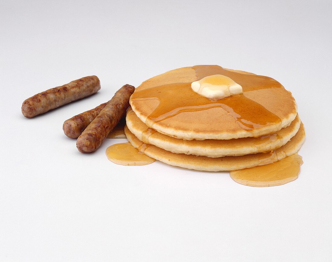 Pancakes with Syrup and Link Sausage