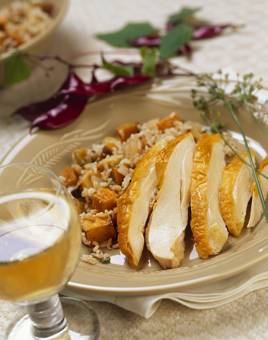Sliced Chicken with Smoked Apple Rice