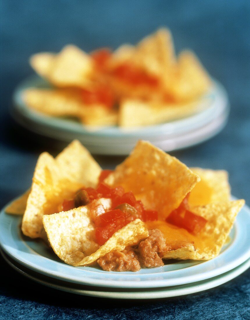 Nachos on a Blue Plate