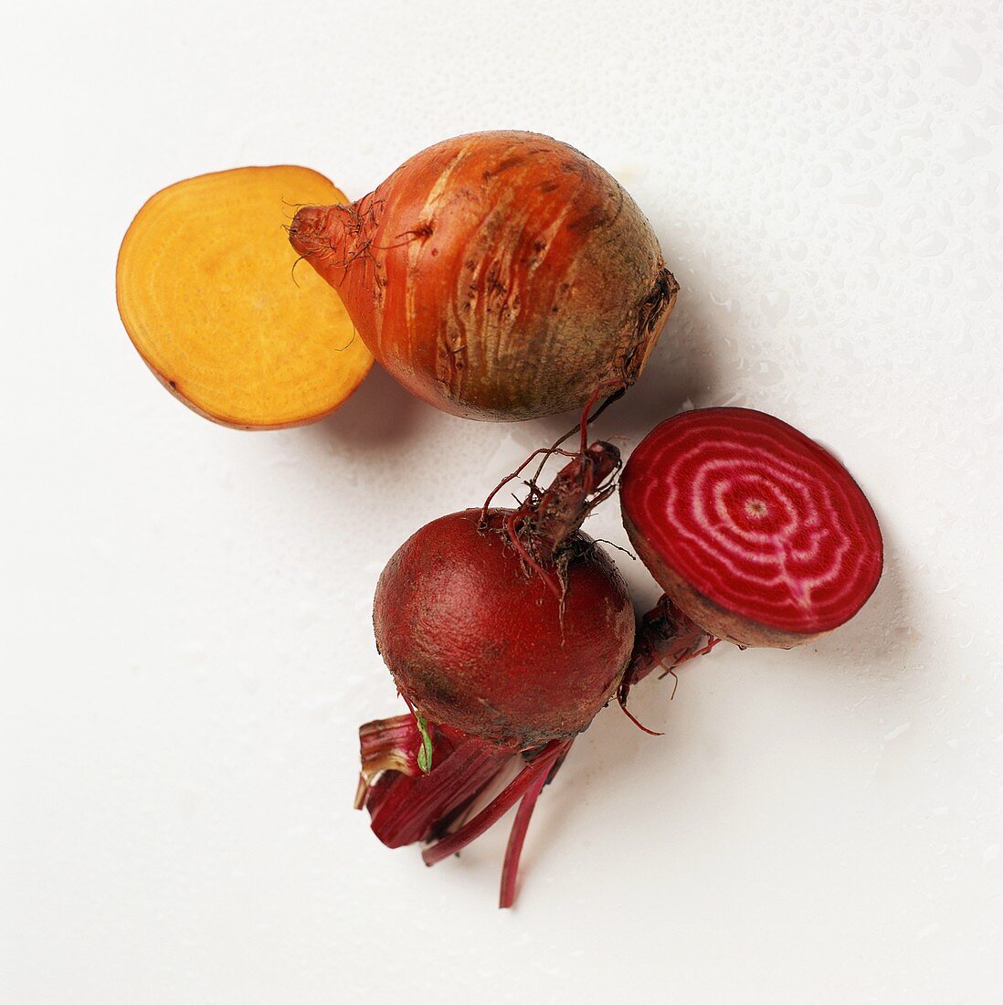 Red and Golden Beets: Whole and Halved