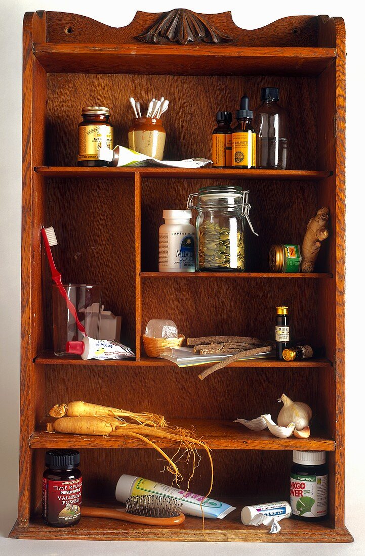 Medicine Cabinet with Natural Products and Vitamins