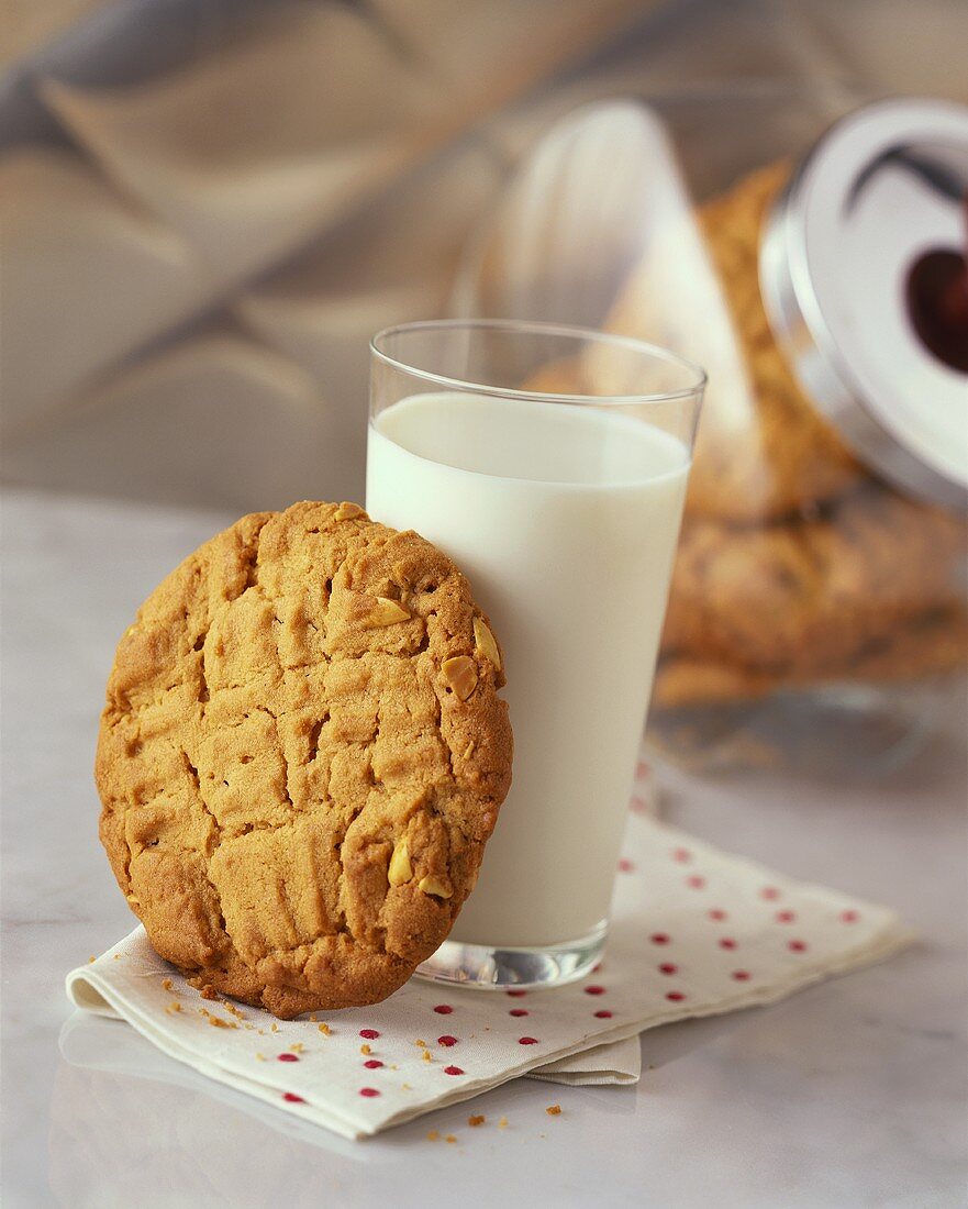 Peanut Butter Cookie with a Glass of Milk