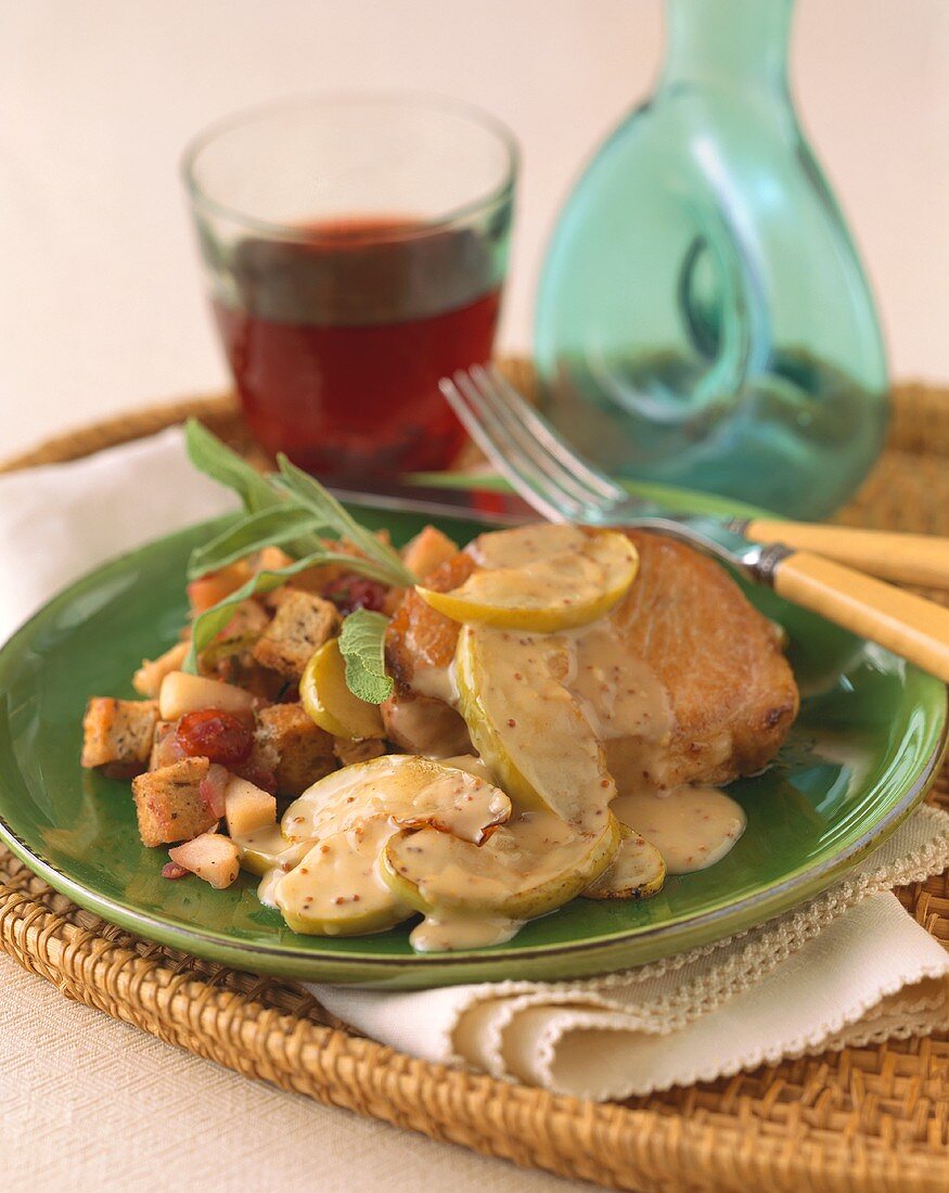 Pork Chop with Sliced Apples and Stuffing