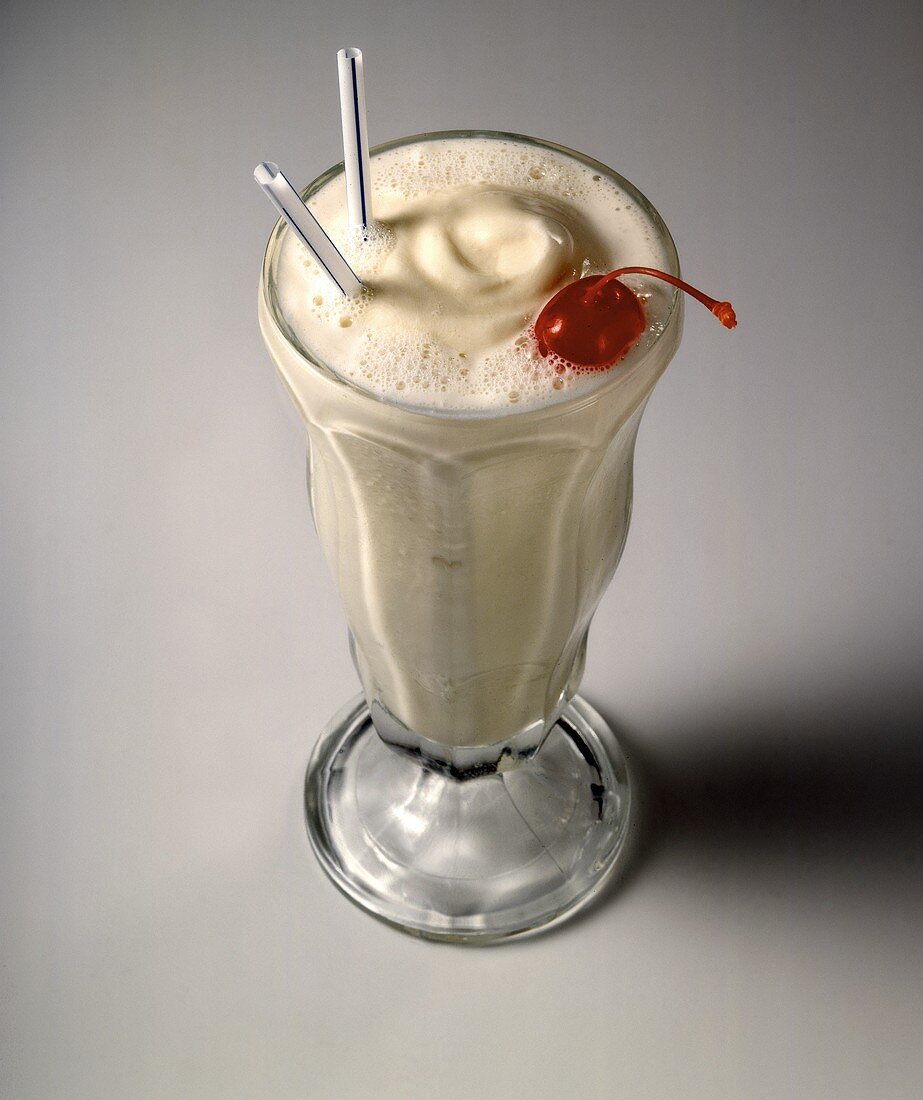 Vanilla Milk Shake with Cherry and Straws