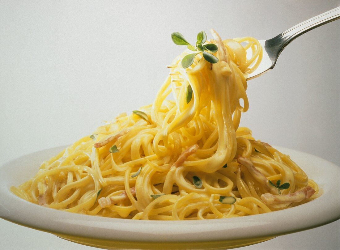 Spaghetti alla carbonara (Spaghetti mit Speck & Ei, Italien)