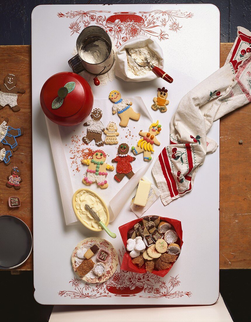 Baked Cookies with Ingredients on a Board