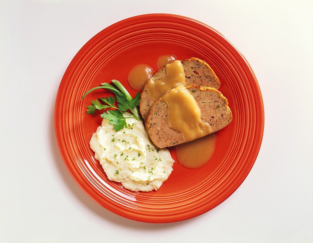 Meatloaf with Gravy and Mashed Potatoes
