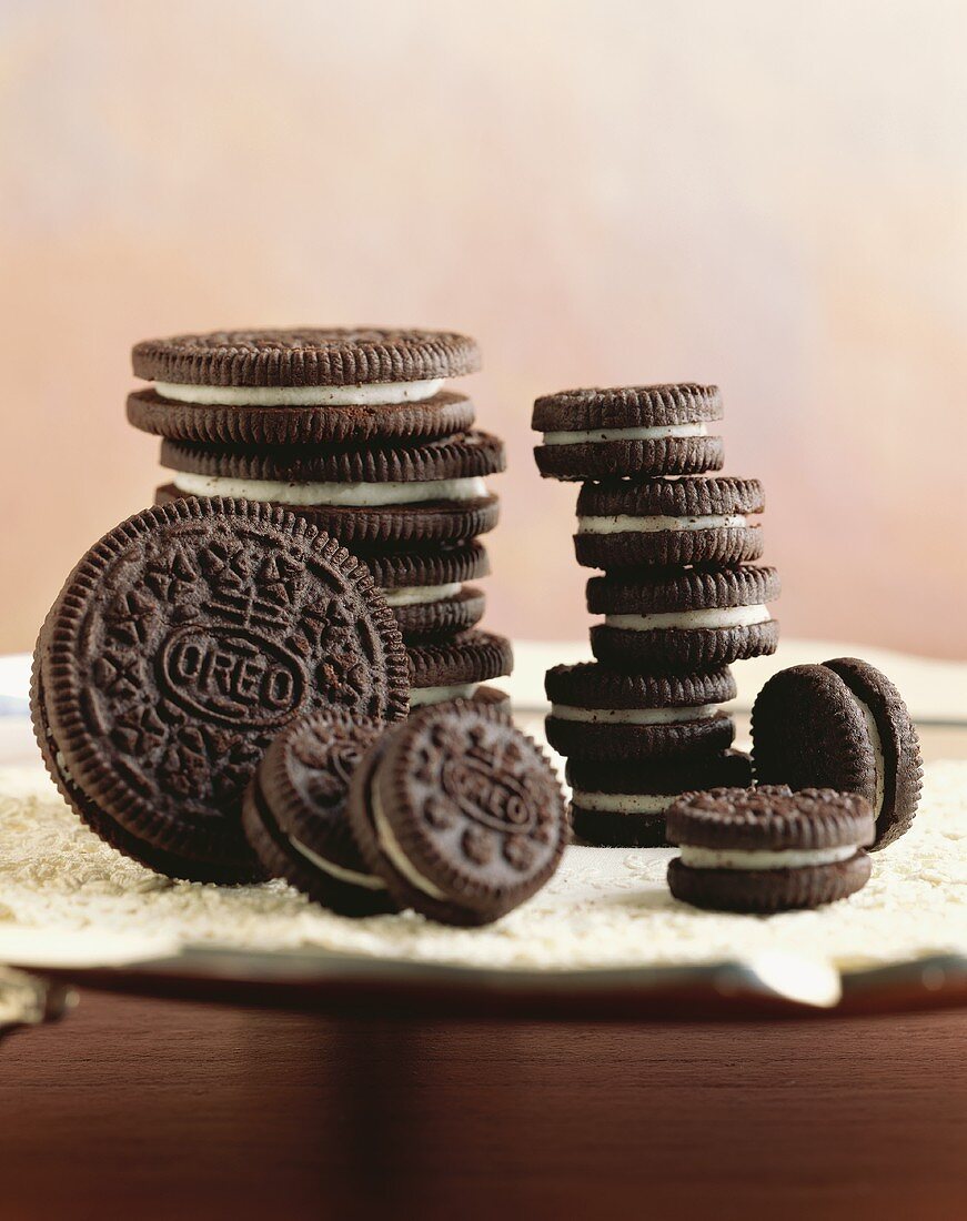 Several Stacked Oreo Cookies