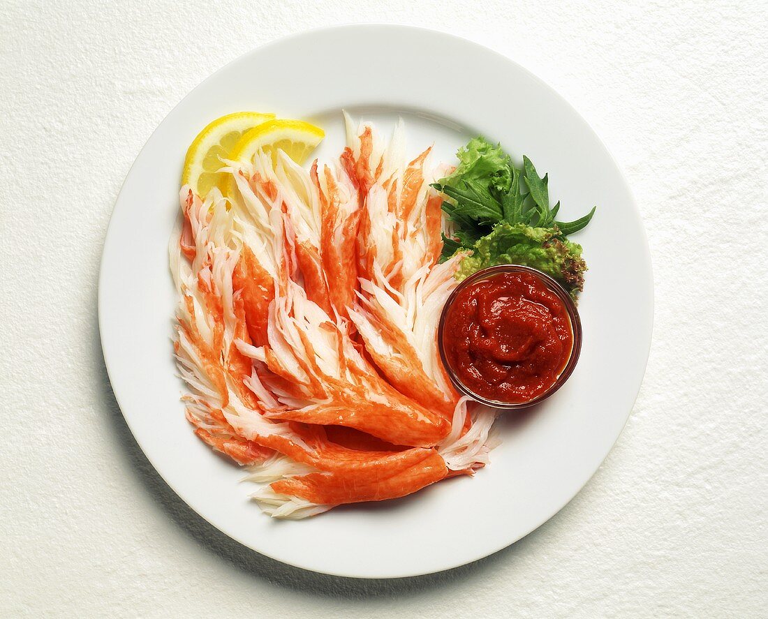 Surimi on a Plate with Cocktail Sauce