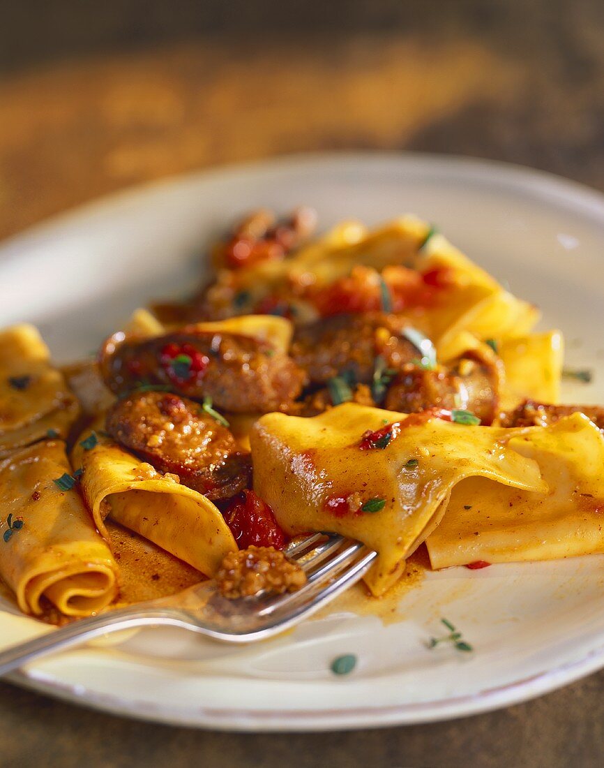 Ribbon Pasta with Beef and Tomatoes