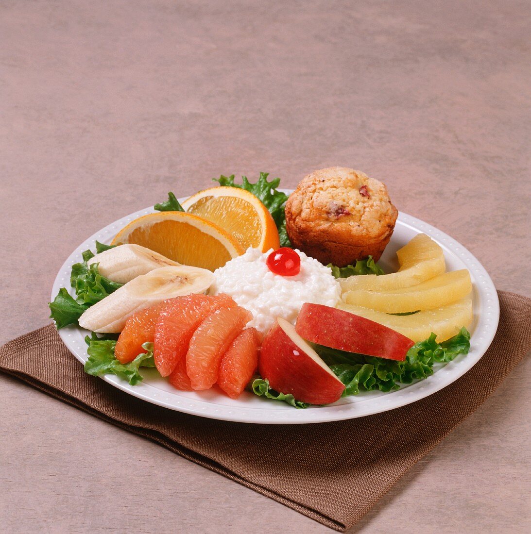Breakfast Platter with Fresh Fruit, Cottage Cheese and a Muffin