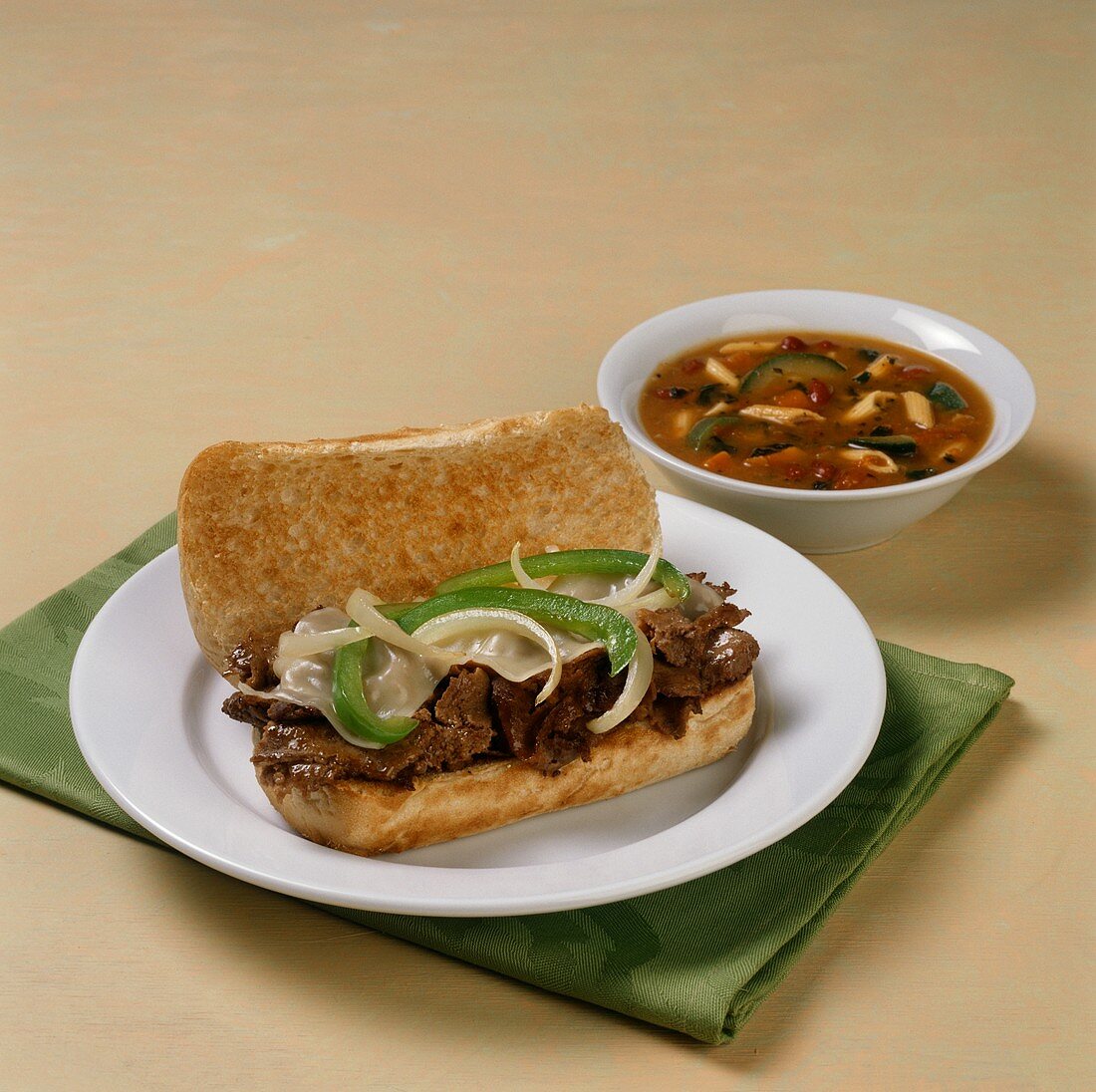 Philly Steak Sub with a Bowl of Soup