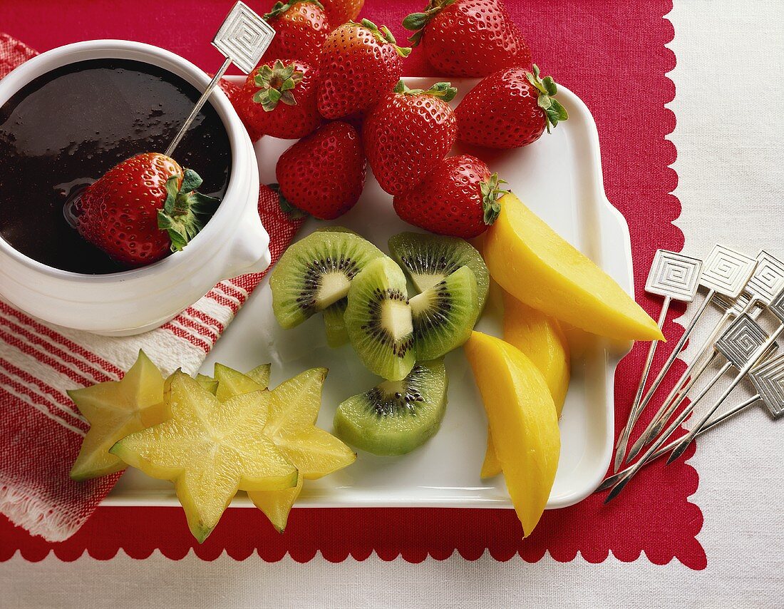 Assorted Cut Up Fruits with Chocolate Fondue