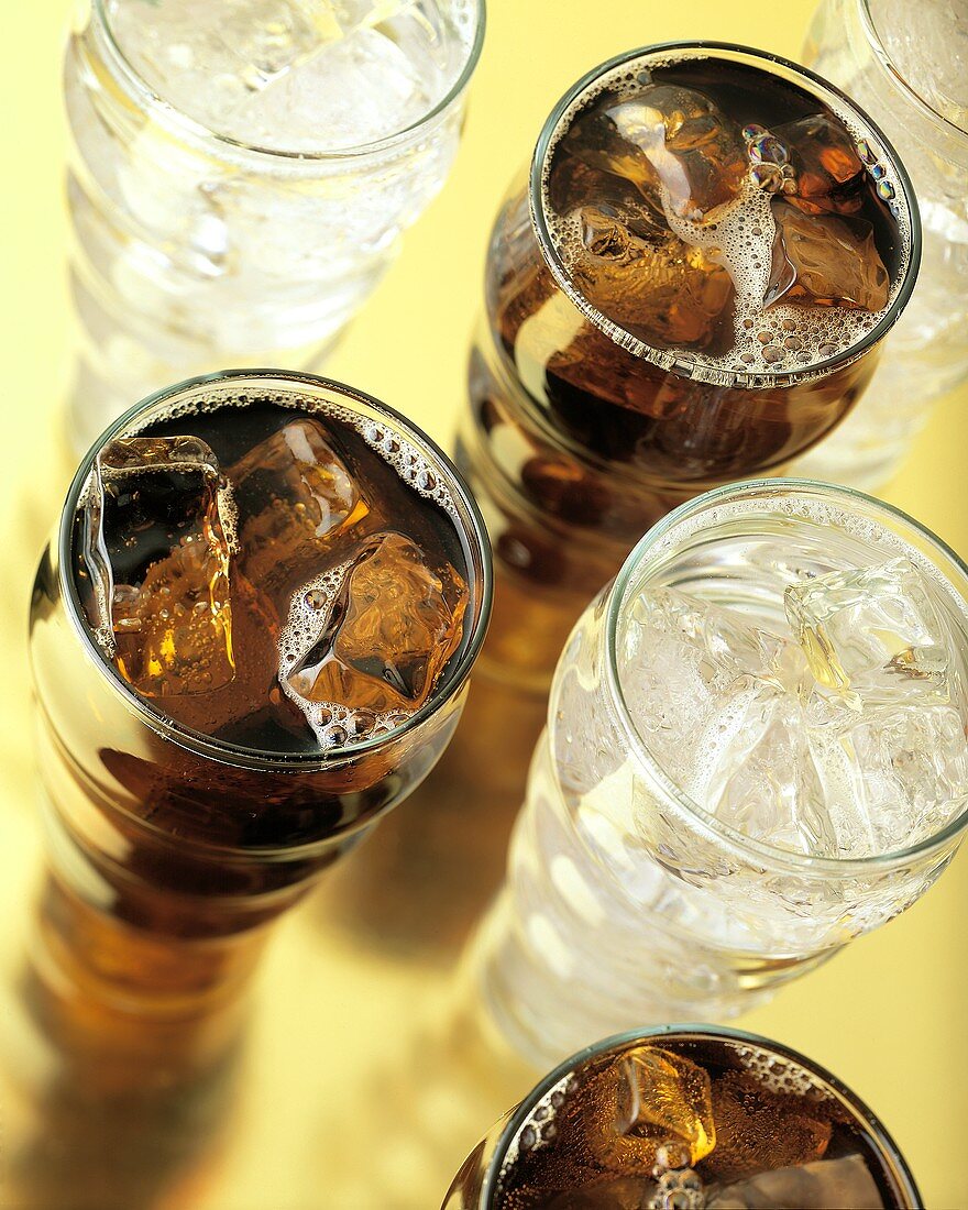 Assorted Glasses of Soda with Ice