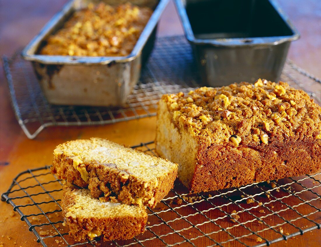 Dutch Apple Bread with Walnuts on a Cooling Rack