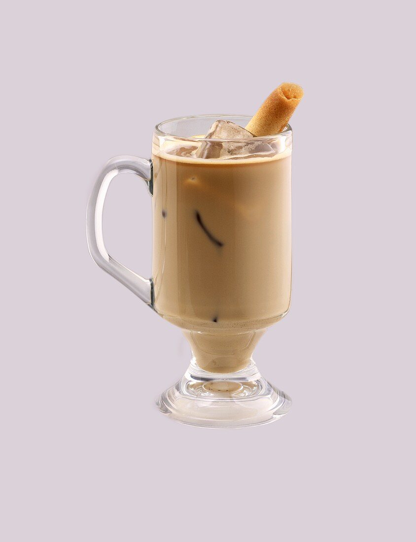 Glass Mug of Iced Coffee; Cookie
