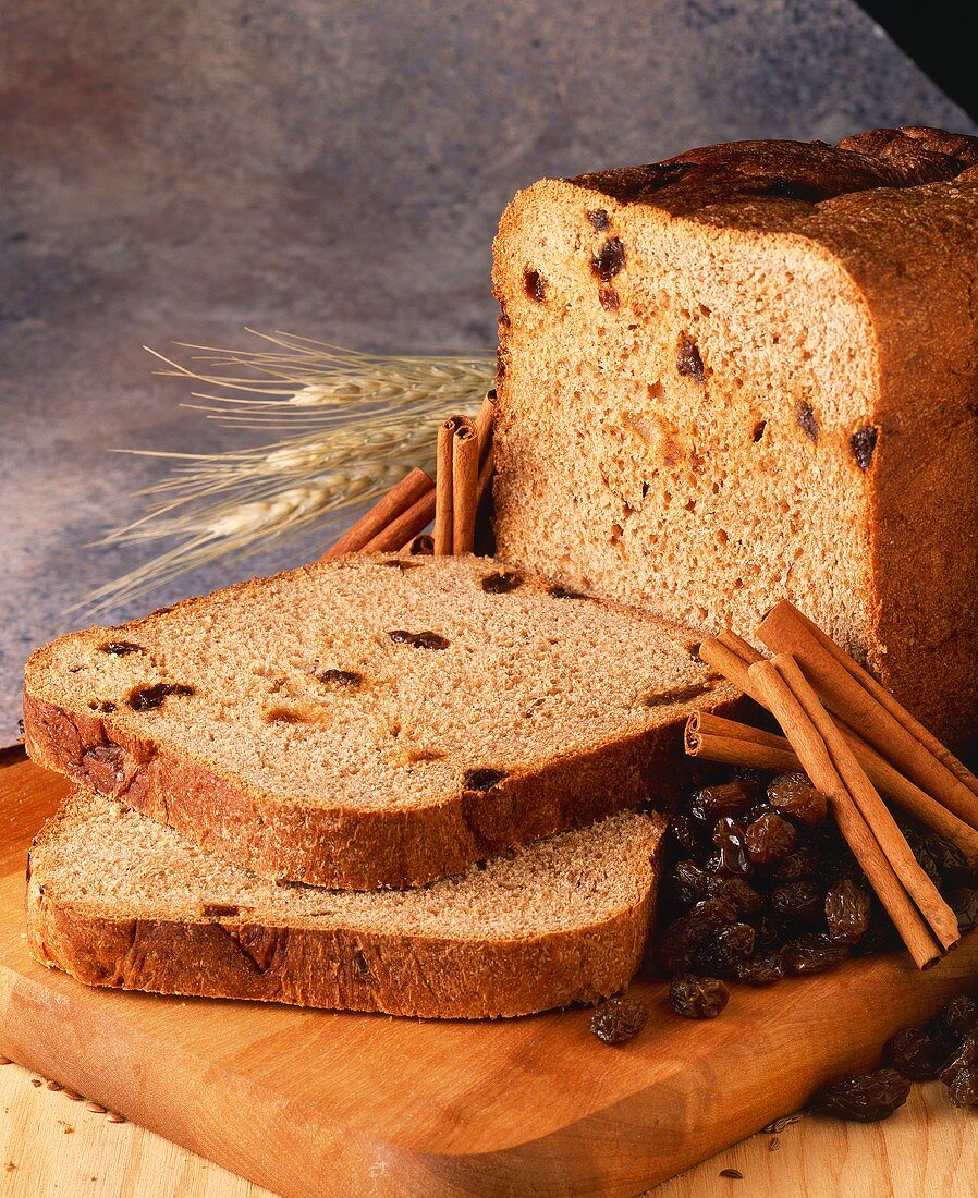 Raisin Bread Loaf with Cinnamon Sticks