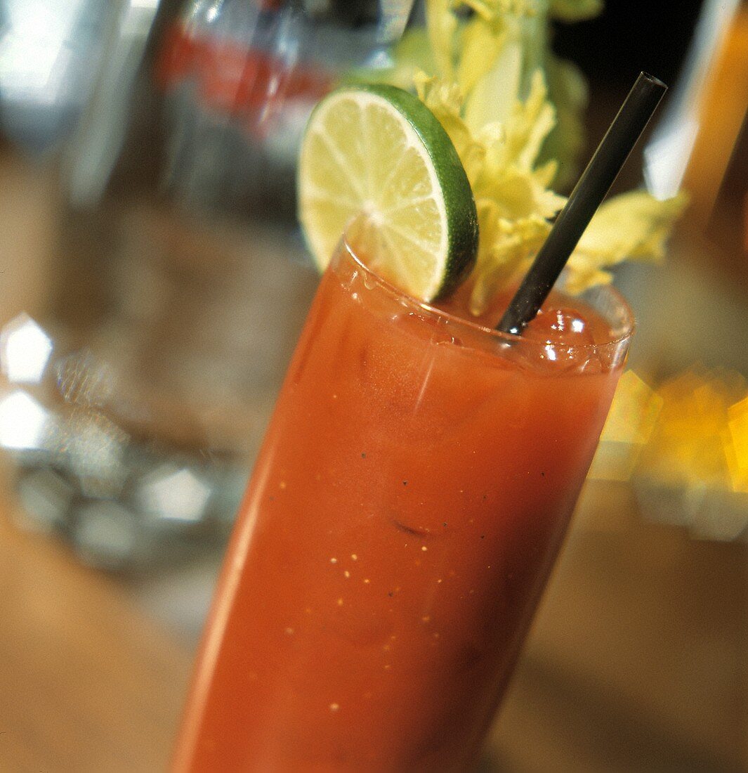 Bloody Mary with lime and celery