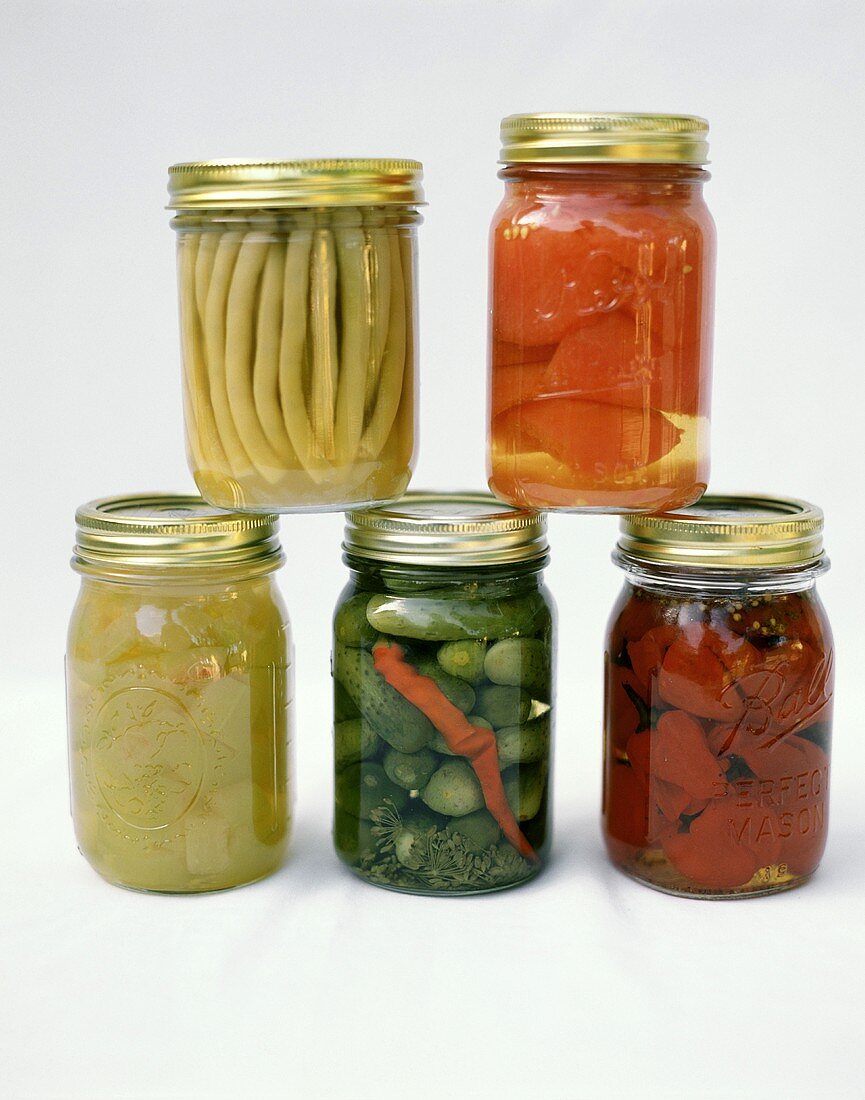 Various pickled vegetables in jars