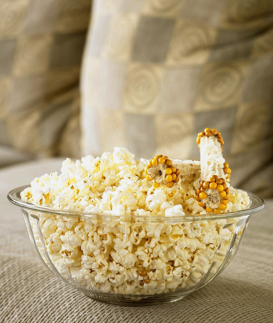 Bowl of Popped Corn with Cobs