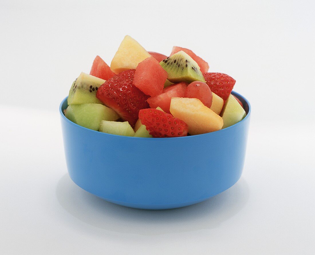 Fruit Salad in a Blue Bowl