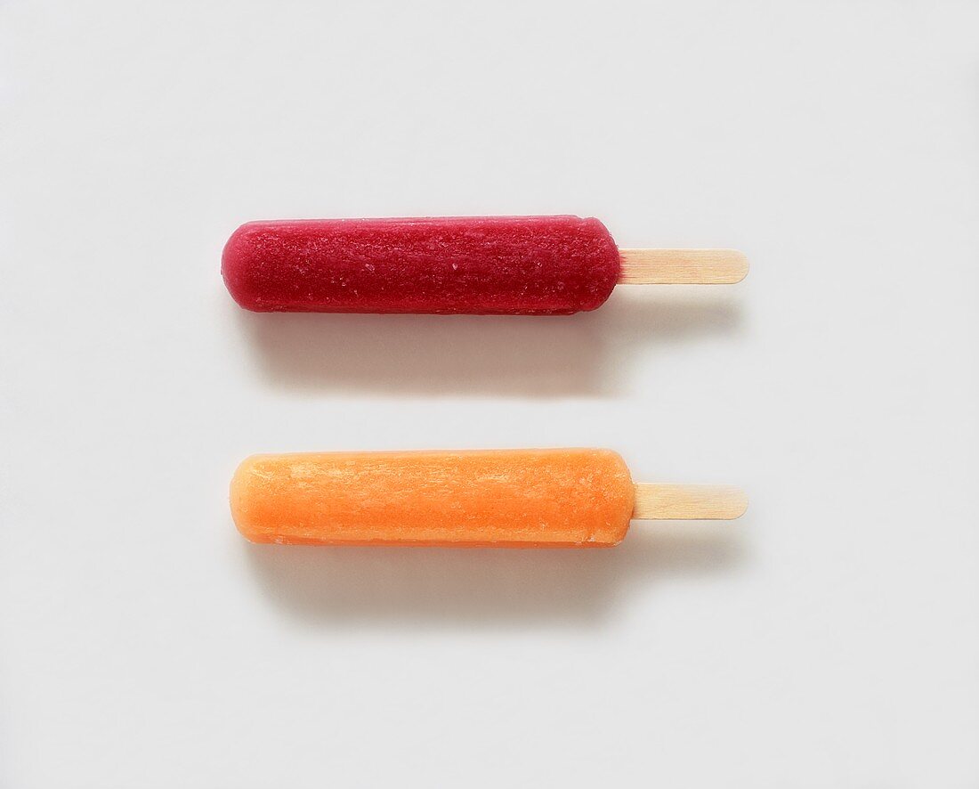 Two Popsicles: Orange and Raspberry