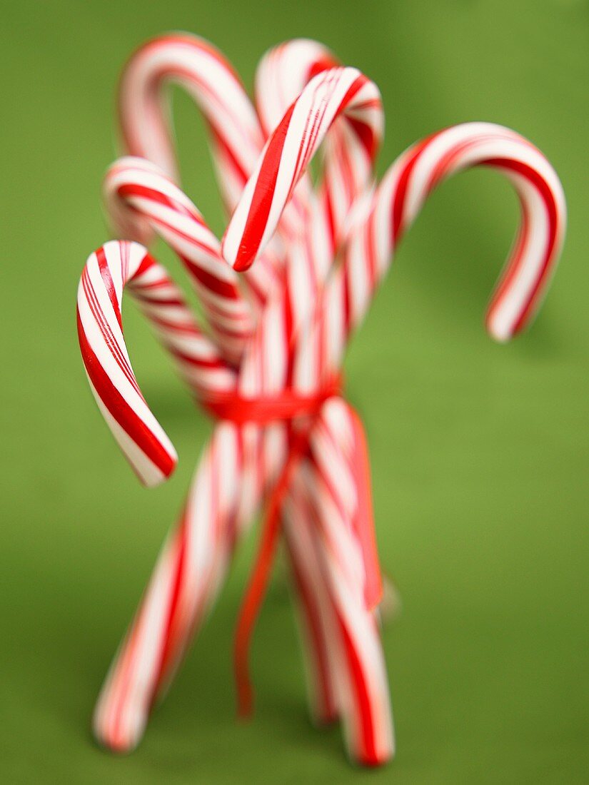 Rot-weiße Zuckerstangen, zusammengebunden