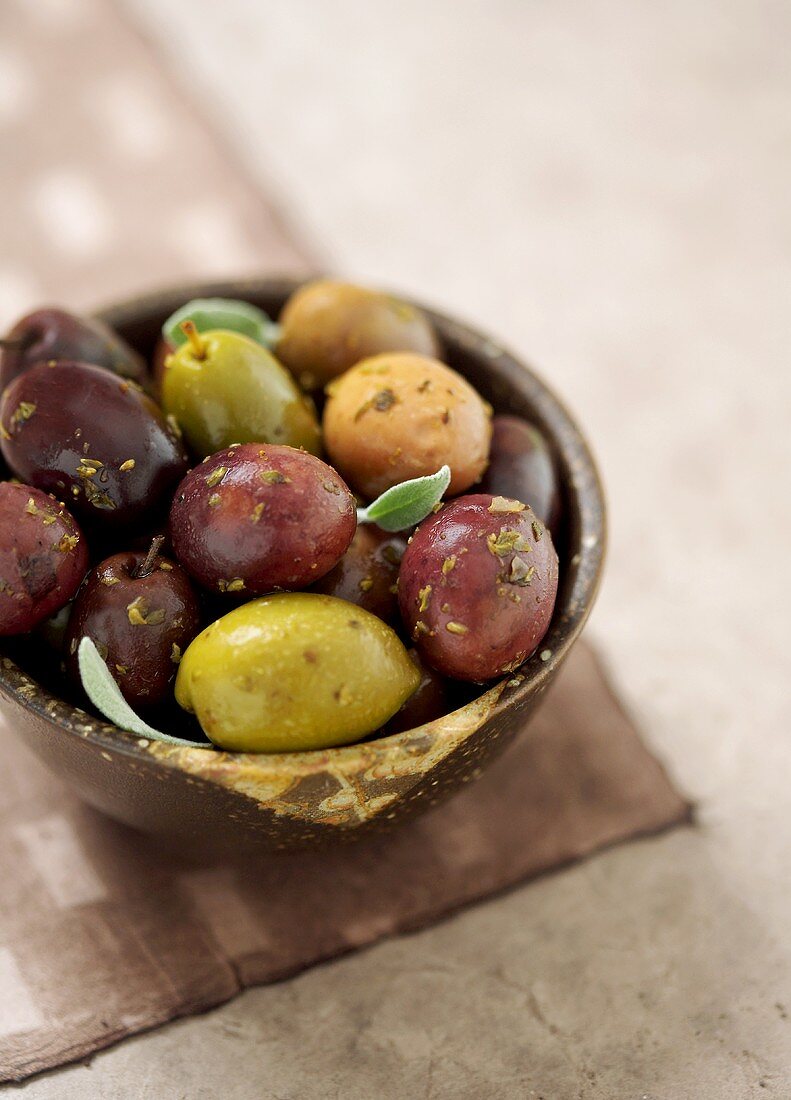 Assorted Marinated Olives in a Bowl