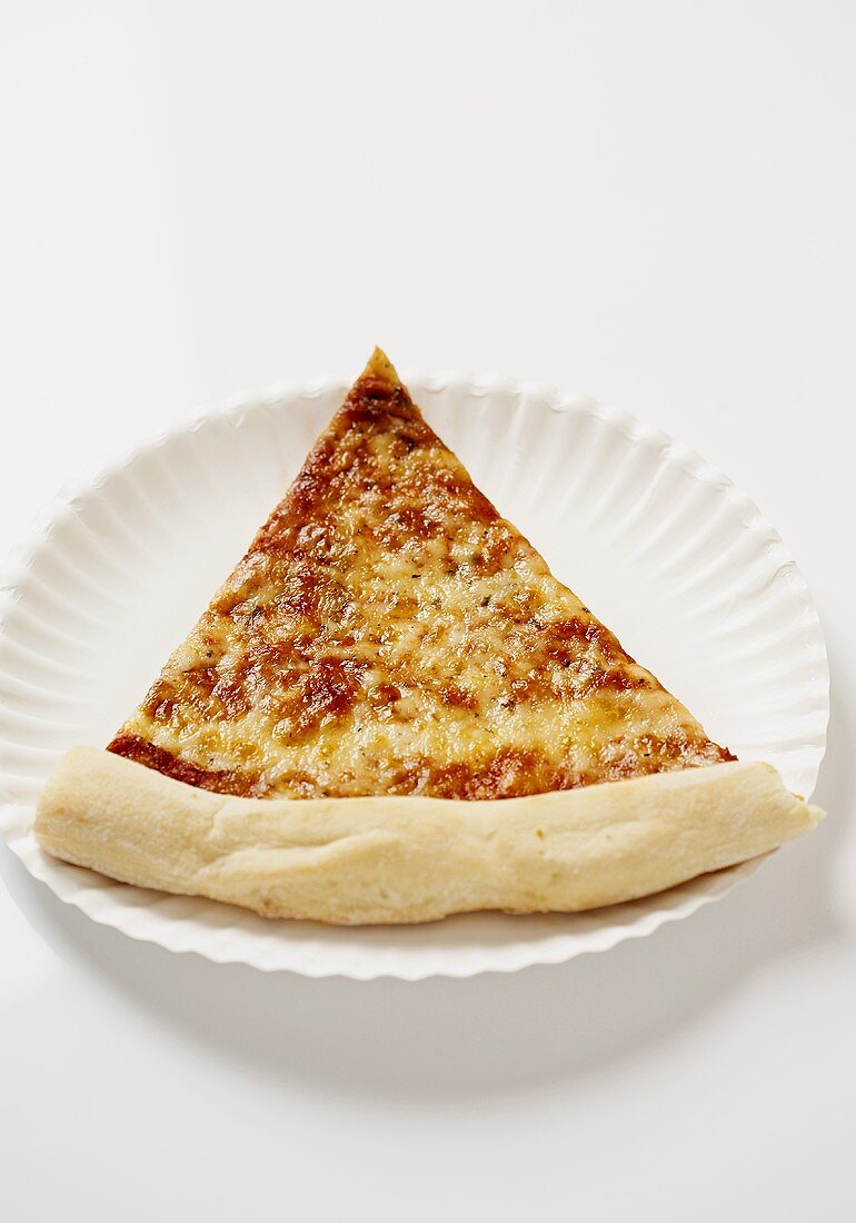Slice of New York City Style Cheese Pizza on a Paper Plate