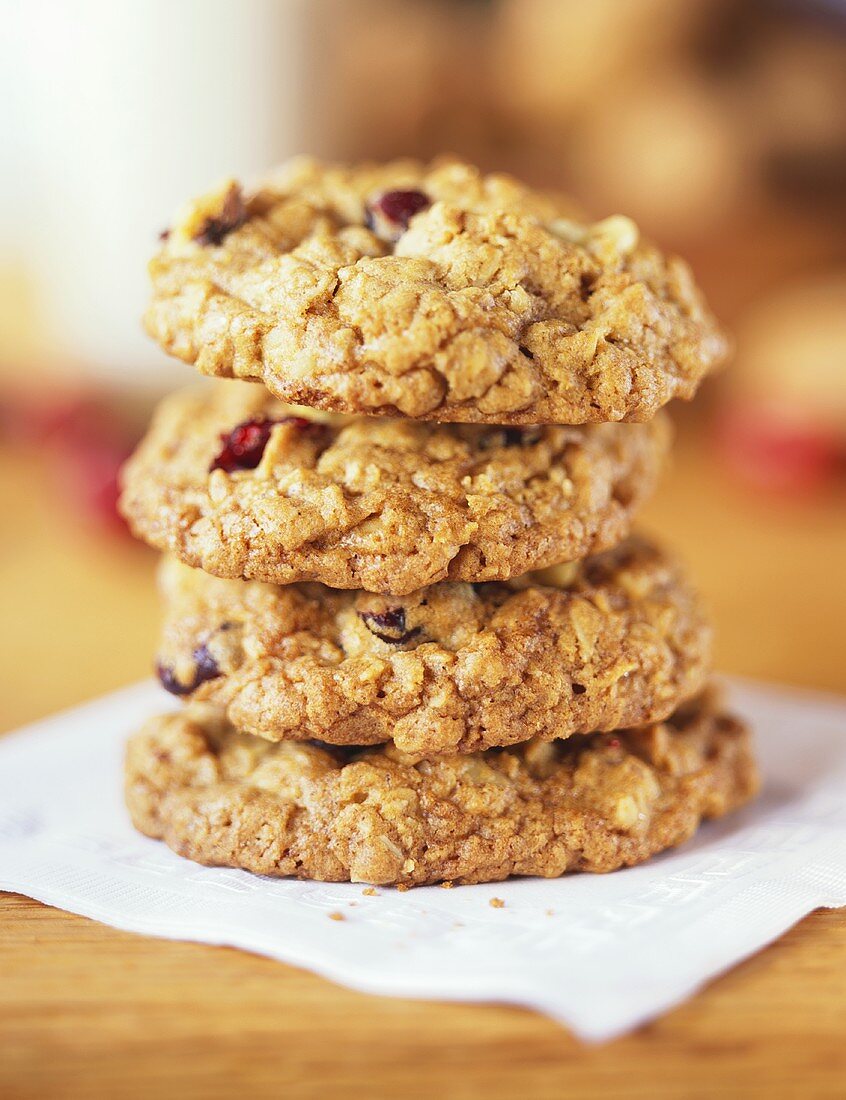 A Stack of Four Oatmeal Raisin Cookies