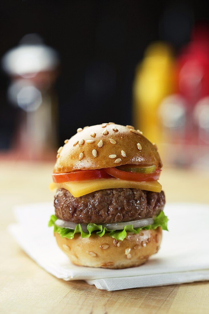 Slider Cheeseburger on a Napkin