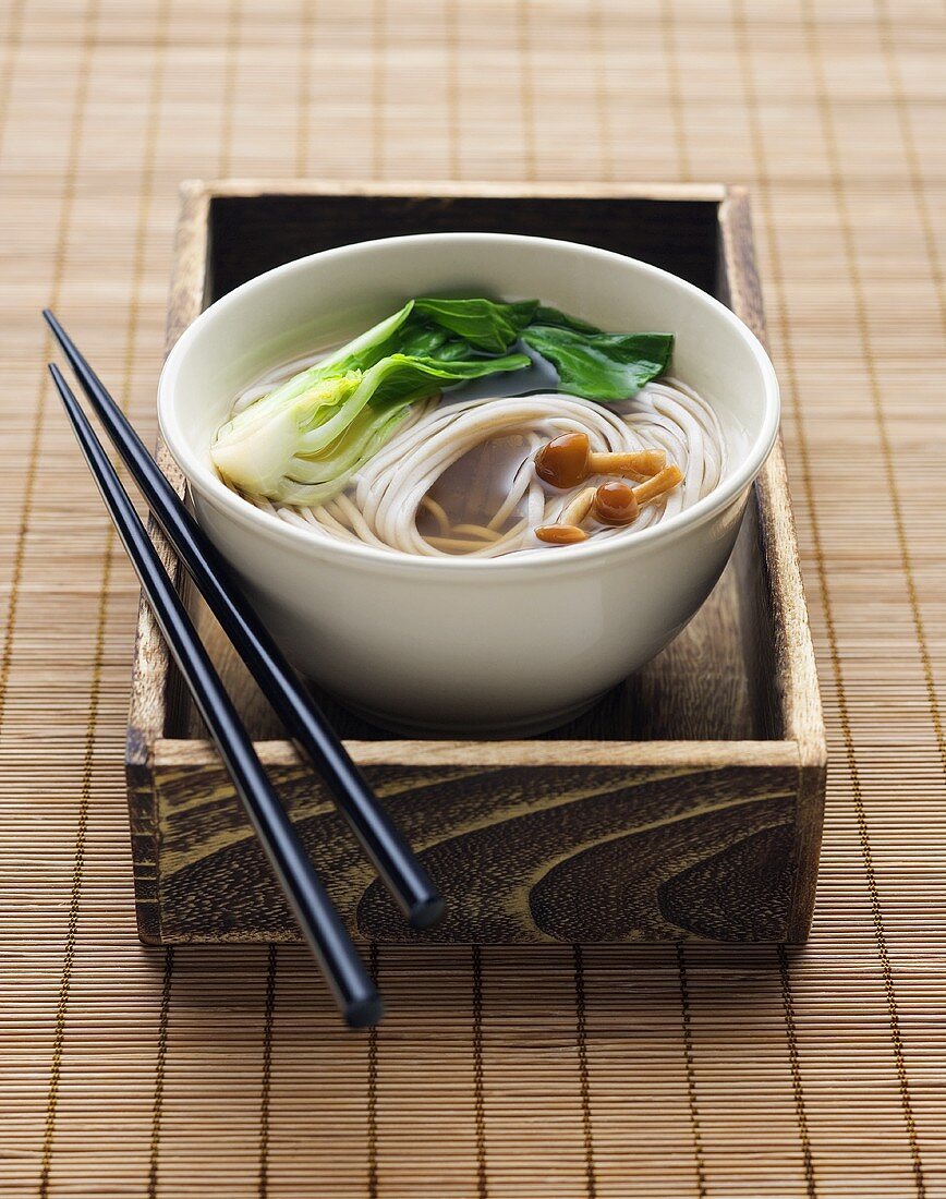 Nudelsuppe mit Pak Choi und Pilzen (Asien)